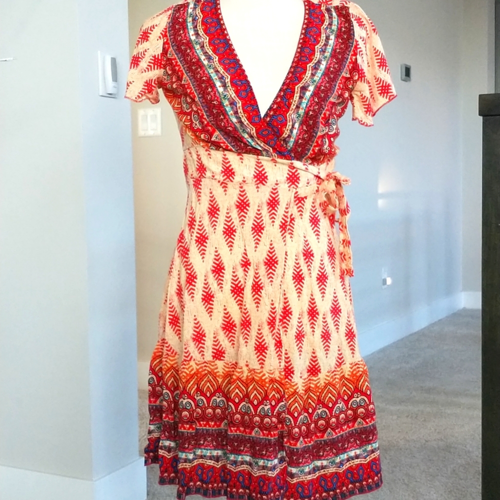 Western boho mini wrap dress